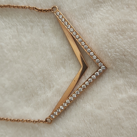 Women's Double "V" with Cubic Zerconia Stones with Rose Colored Chain +Extension - Picture 5 of 5